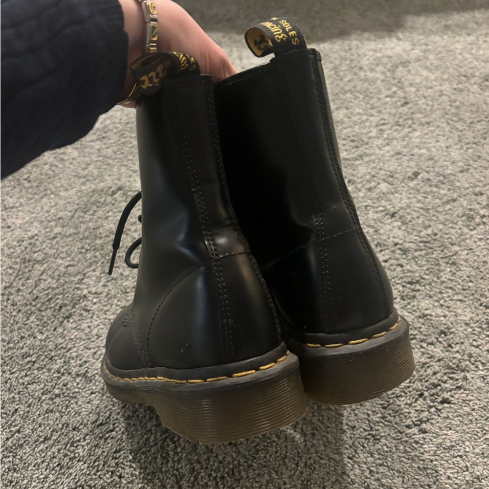 Dr. Martens Black Leather Lace-Up Boots with Yellow Stitching - Picture 4 of 4